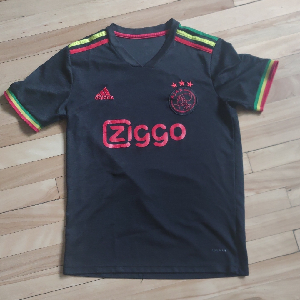 Adidas Ajax Amsterdam Black And Red Jersey With Club Crest And Sponsor